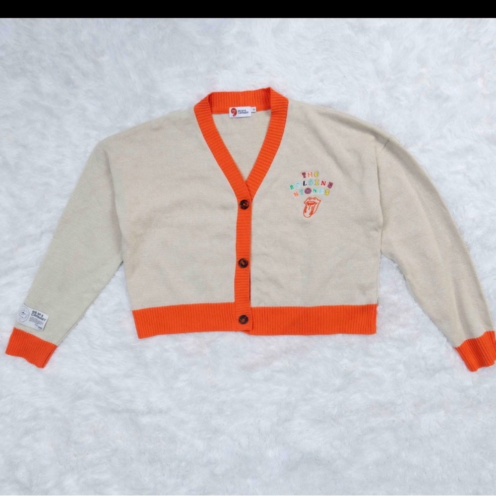 Rolling Stones Beige and Orange Cardigan- Carnaby cropped jumper